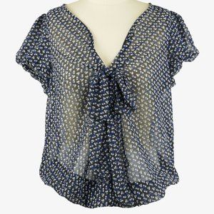 Max Studio Sheer Black Ribbon Front Dotted Top